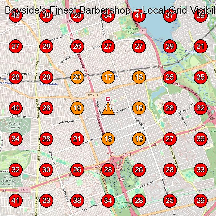 Bayside's Finest Barbershop GeoGrid visibility map for Barber Shop in Bayside