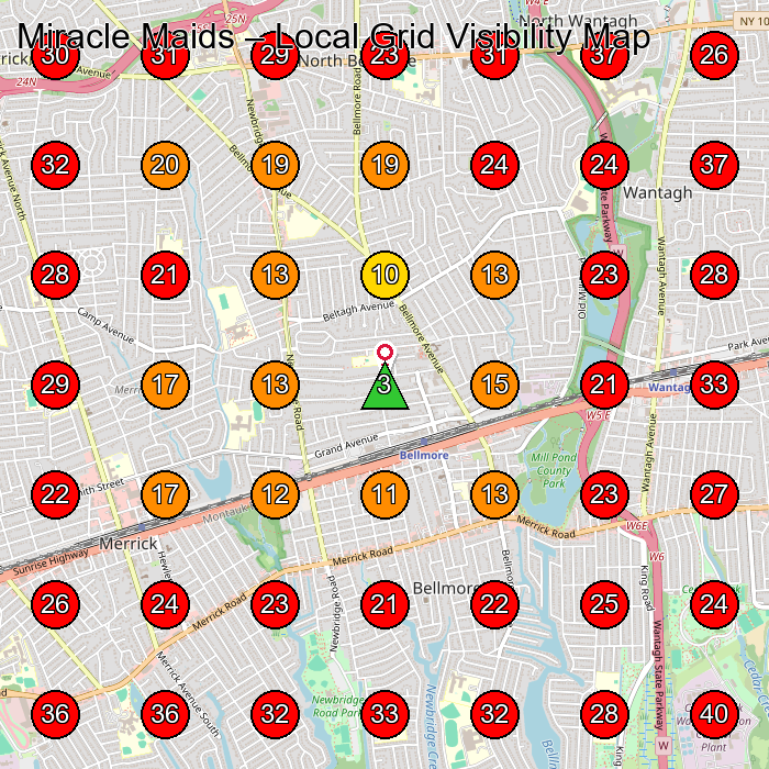 Miracle Maids GeoGrid visibility map for House Cleaning Service in Massapequa