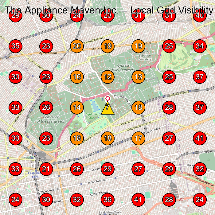 The Appliance Maven Inc. GeoGrid visibility map for Appliance Repair Service in None