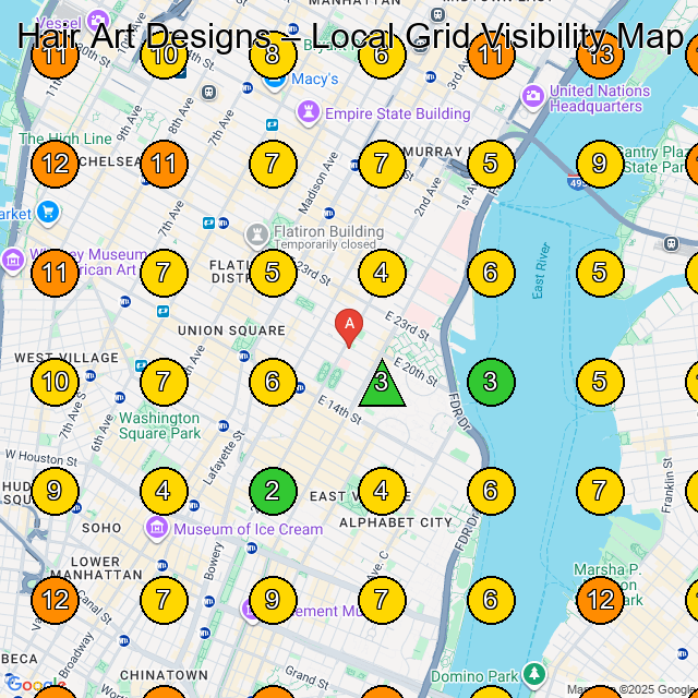 Hair Art Designs GeoGrid ranking map for Hair Salon in New York
