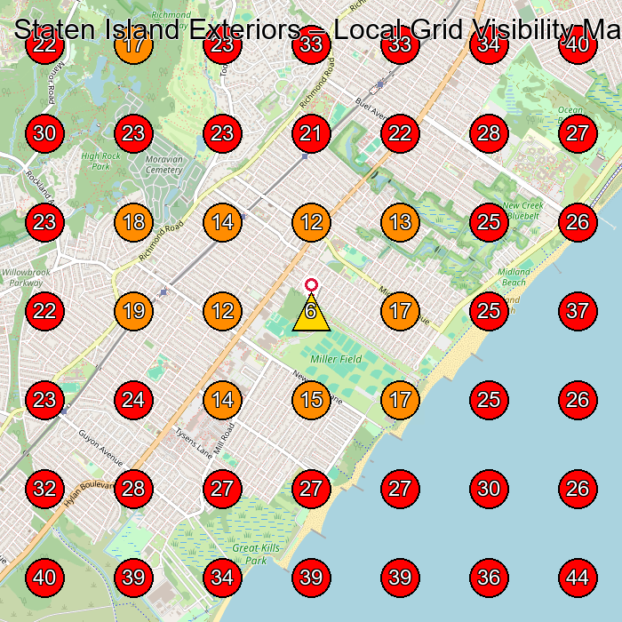 Staten Island Exteriors GeoGrid visibility map for Roofing Contractor in Staten Island