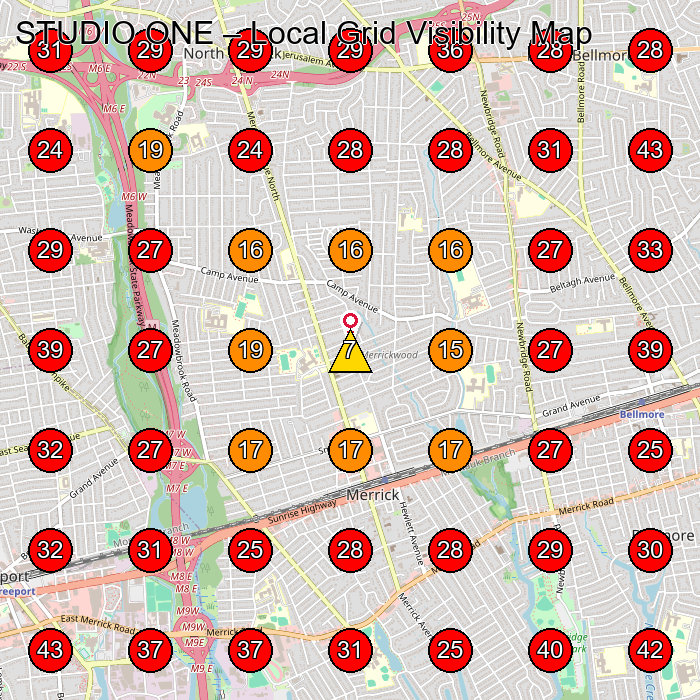 STUDIO ONE GeoGrid visibility map for Dance School in Freeport