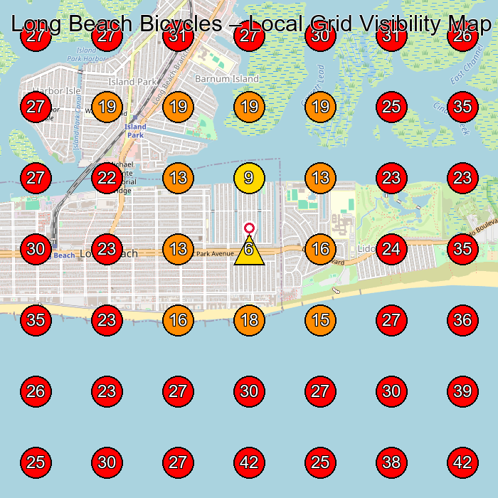Long Beach Bicycles GeoGrid visibility map for Bicycle Store in Rockville Centre