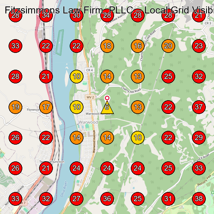Fitzsimmons Law Firm, PLLC GeoGrid visibility map for Nail Salon in Wheeling