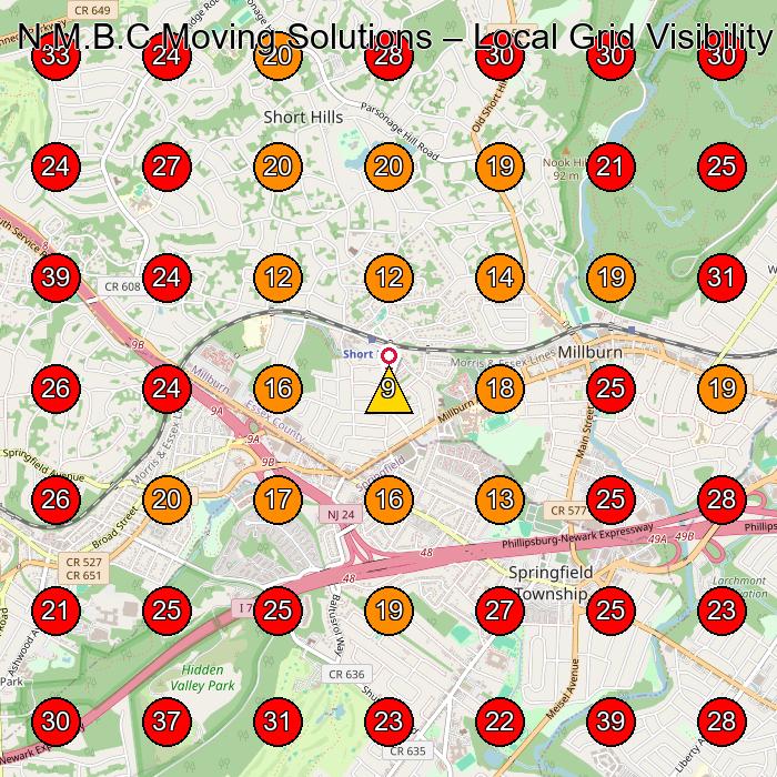 N.M.B.C Moving Solutions GeoGrid visibility map for Moving And Storage Service in Berkeley Heights