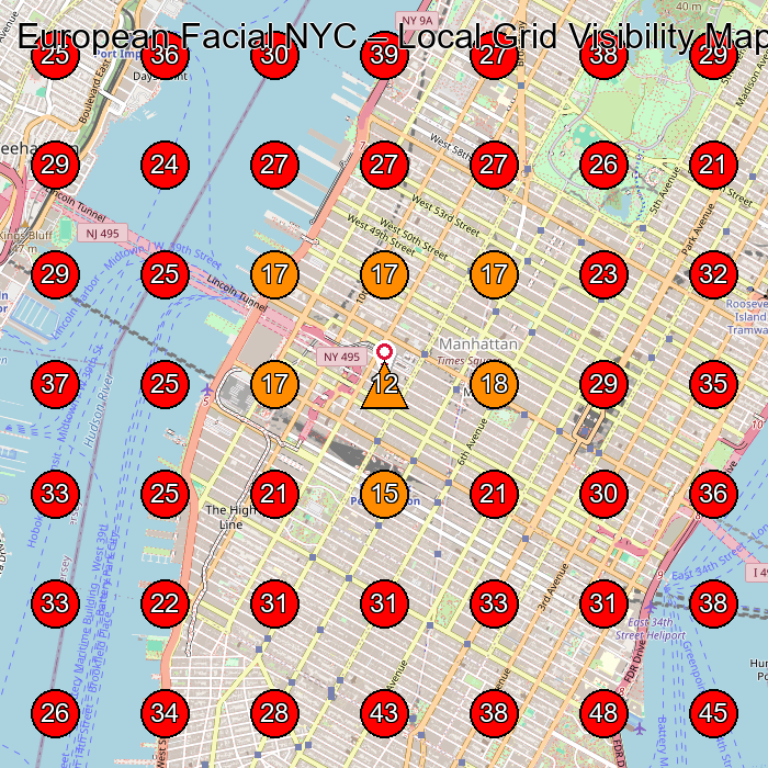 European Facial NYC GeoGrid visibility map for Facial Spa in 112 W 34th St. 18th floor