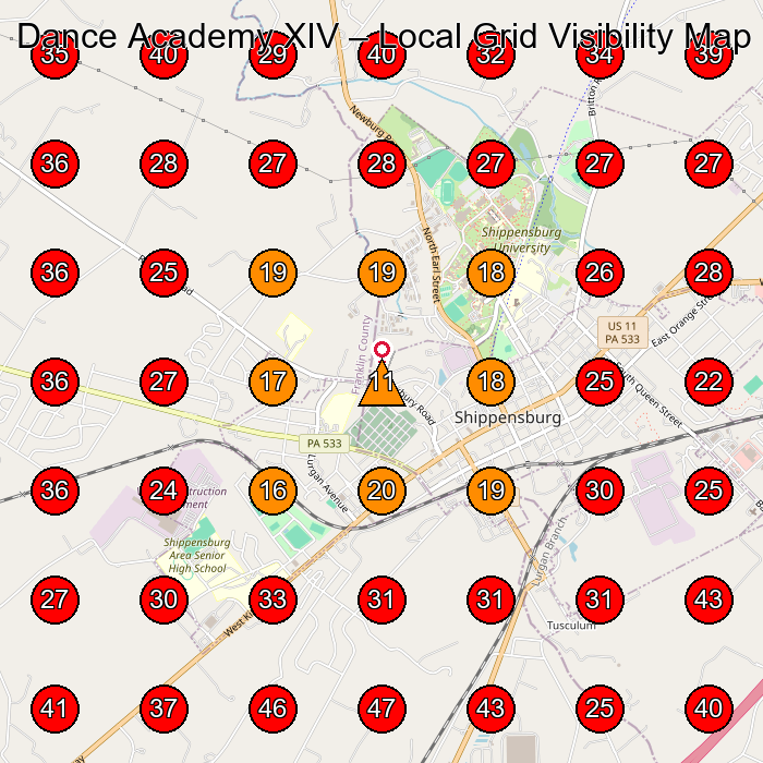 Dance Academy XIV GeoGrid visibility map for Dance School in Fenton