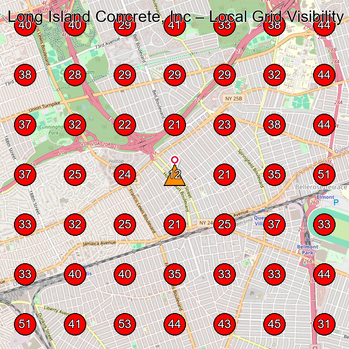 Long Island Concrete, Inc GeoGrid visibility map for Concrete Contractor in Jamaica