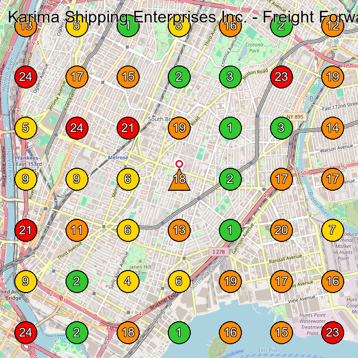 Karima Shipping Enterprises Inc. - Freight Forwarding, Door To Door & Car Shipping From USA To Ghana Shipping Company GeoGrid ranking map for Bronx NY