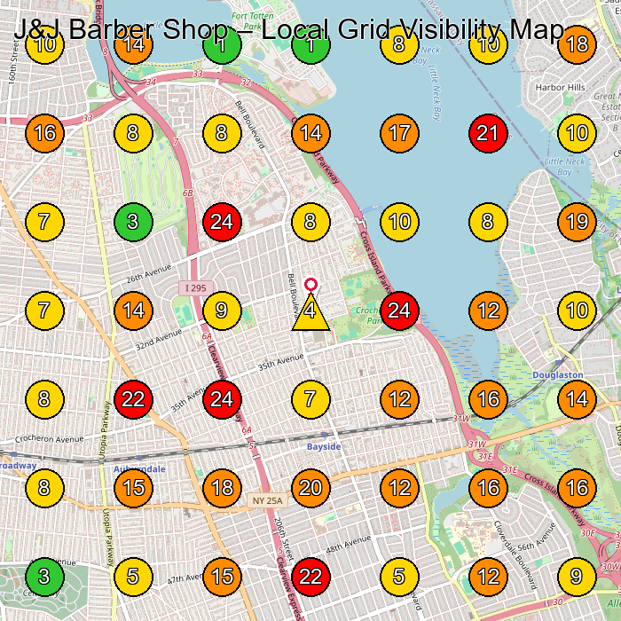 J&J Barber Shop Barber Shop GeoGrid ranking map for Bayside NY