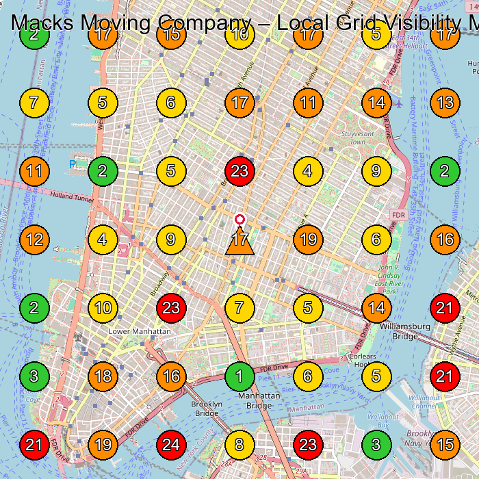 Macks Moving Company Moving And Storage Service GeoGrid ranking map for New York NY