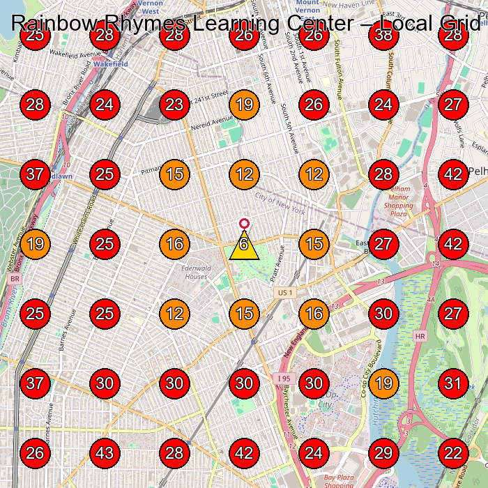 Rainbow Rhymes Learning Center GeoGrid visibility map for Preschool in Bronx