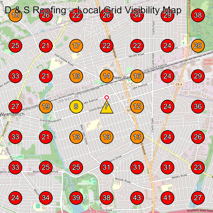 D & S Roofing GeoGrid visibility map for Roofing Supply Store in Deer Park