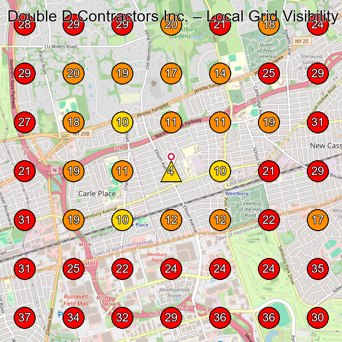 Double D Contractors Inc. GeoGrid visibility map for General Contractor in Garden City