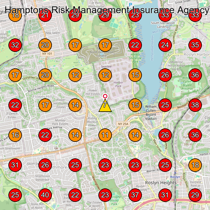 Hamptons Risk Management Insurance Agency - Manhasset - HRM Insurance GeoGrid visibility map for Insurance Agency in Great Neck
