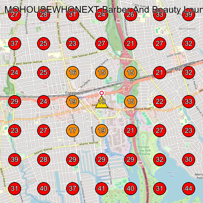 MOHOUSEWHONEXT Barber And Beauty Lounge LLC GeoGrid visibility map for Barber Shop in Merrick