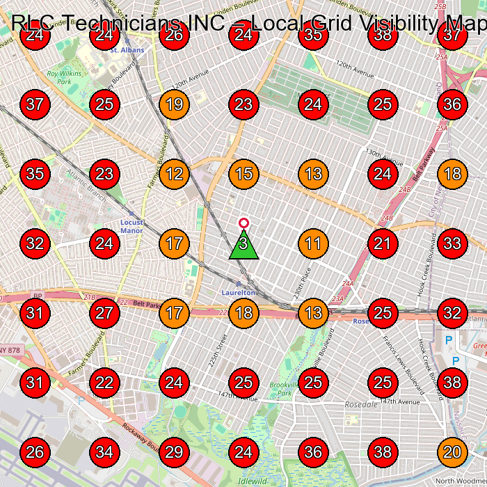 RLC Technicians INC GeoGrid visibility map for Electrician in Rosedale