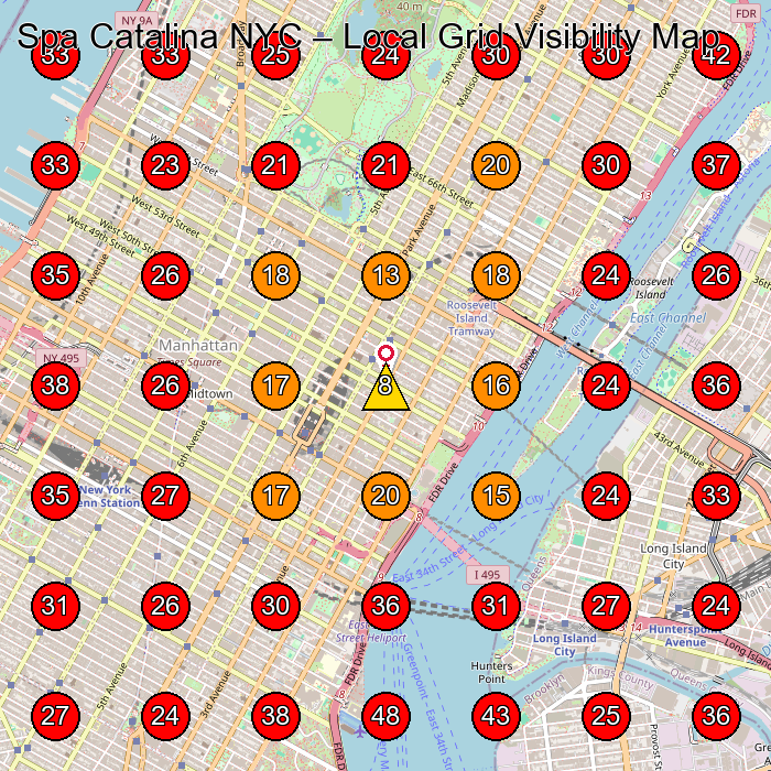 Spa Catalina NYC GeoGrid visibility map for Medical Spa in corner of 60th and 61st (across from Bloomingdales