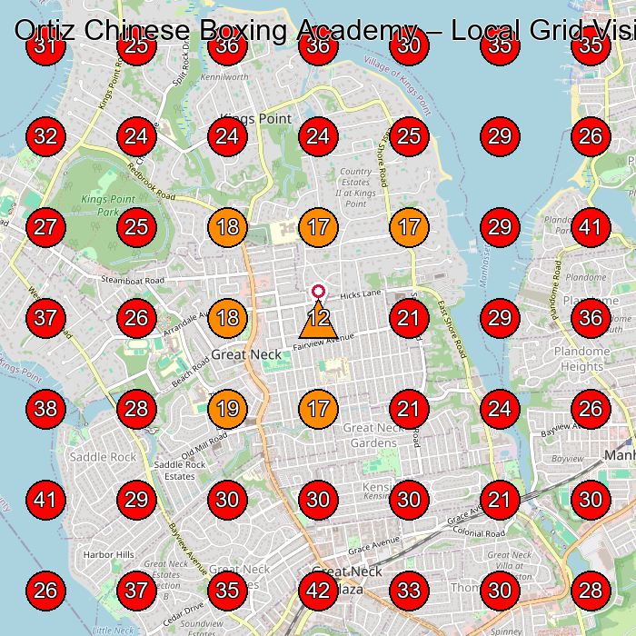 Ortiz Chinese Boxing Academy GeoGrid visibility map for Martial Arts School in Manhasset