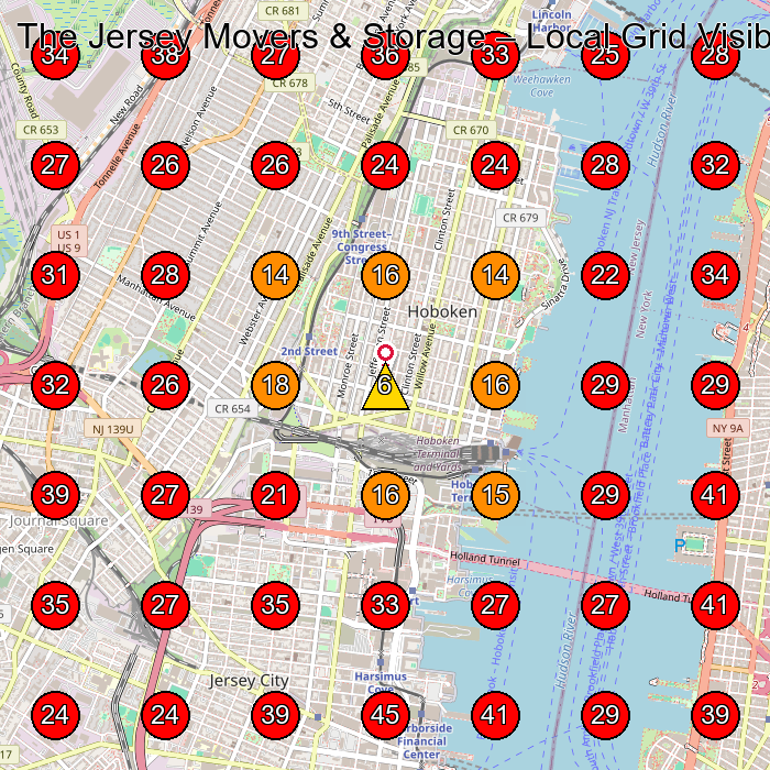 The Jersey Movers & Storage GeoGrid visibility map for Moving And Storage Service in Hoboken