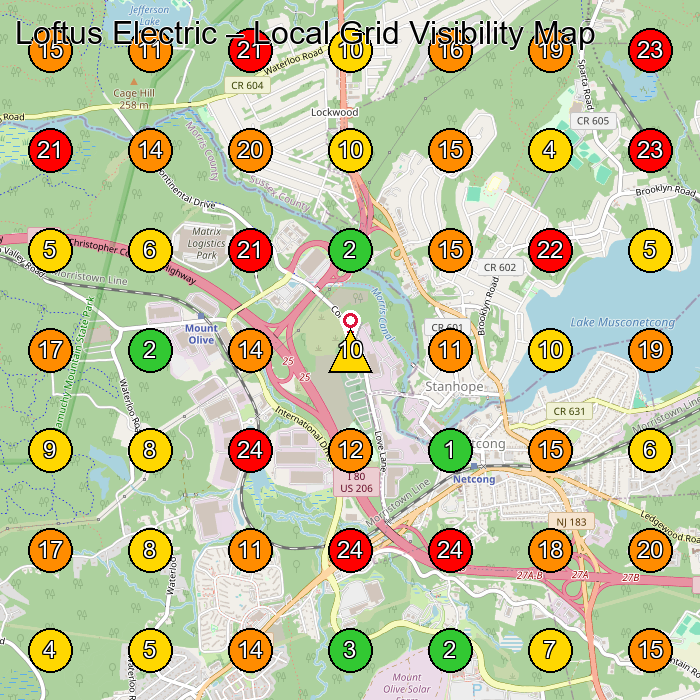 Loftus Electric Electrician GeoGrid ranking map for Stanhope NJ