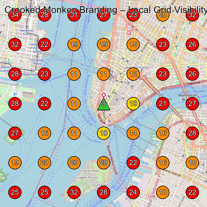 Crooked Monkey Branding GeoGrid visibility map for Plastic Products Supplier in New York