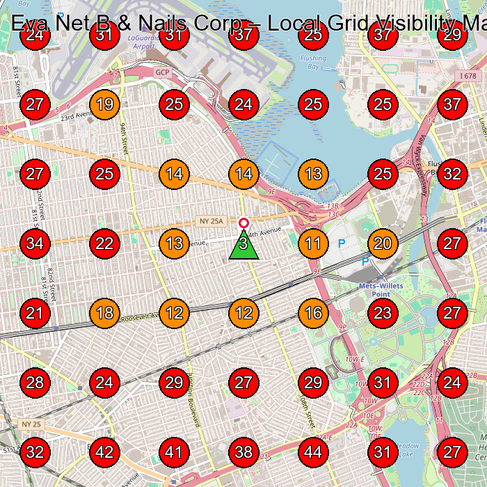 Eva Net B & Nails Corp GeoGrid visibility map for Centro De Esta(C)Tica in Corona