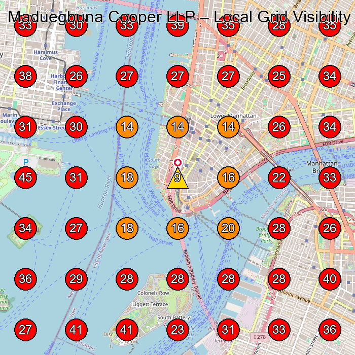Maduegbuna Cooper LLP GeoGrid visibility map for Employment Attorney in Brooklyn