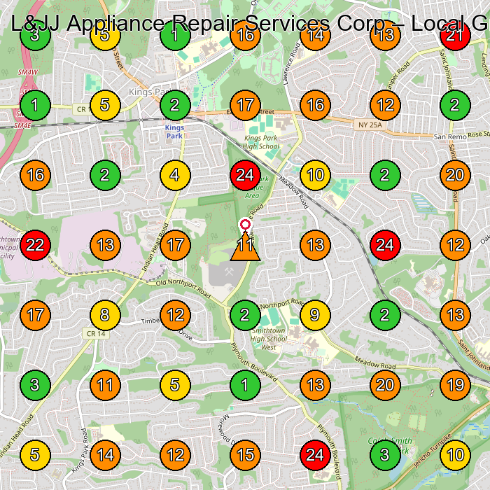 L&JJ Appliance Repair Services Corp Appliance Repair Service GeoGrid ranking map for None