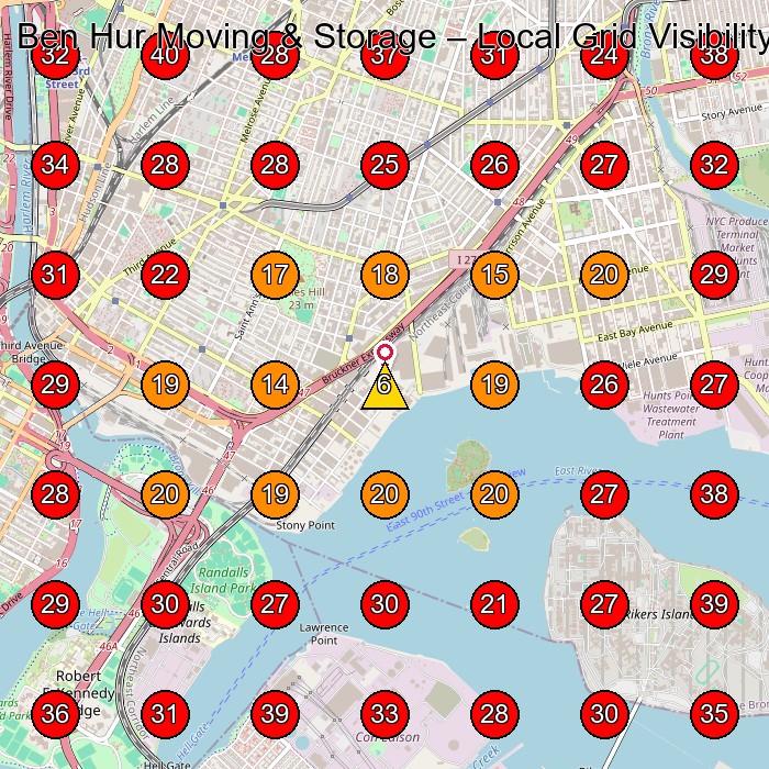 Ben Hur Moving & Storage GeoGrid visibility map for Moving And Storage Service in Bronx