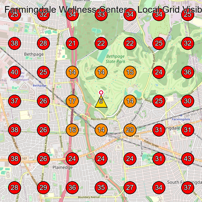Farmingdale Wellness Center GeoGrid visibility map for Medical Spa in Farmingdale