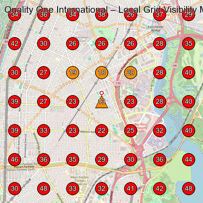 Quality One International GeoGrid visibility map for Shipping Company in Bronx