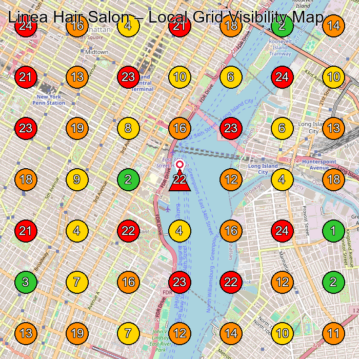 Linea Hair Salon Hair Salon GeoGrid ranking map for New York NY