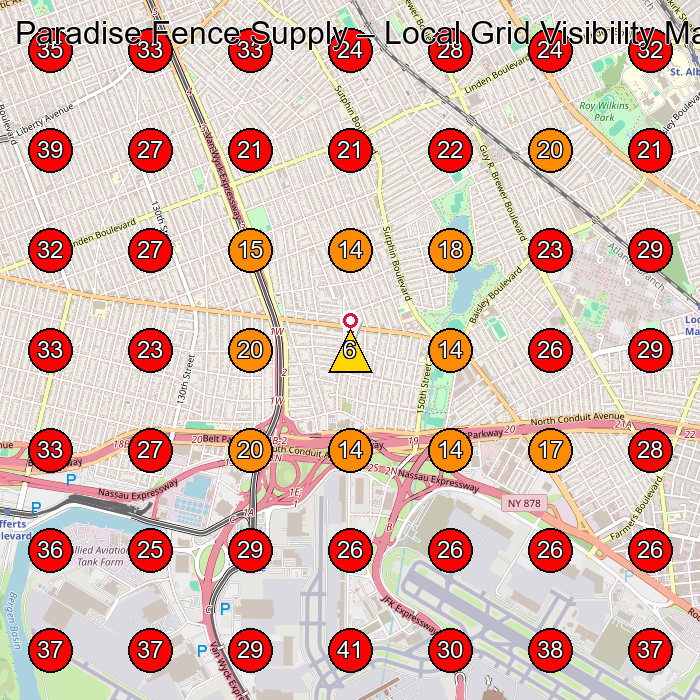 Paradise Fence Supply GeoGrid visibility map for Window Installation Service in Queens