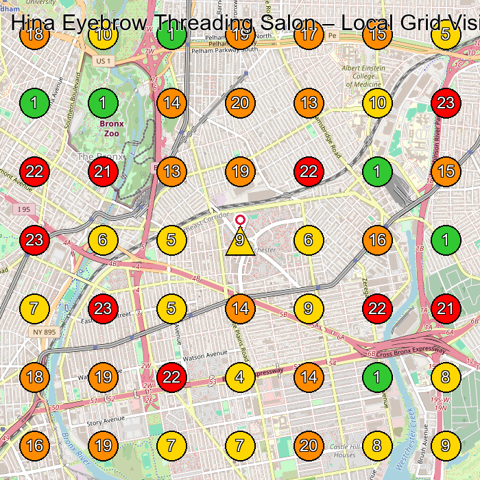 Hina Eyebrow Threading Salon Beauty Salon GeoGrid ranking map for Bronx NY