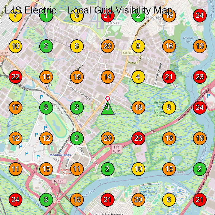 LJS Electric Electrical Installation Service GeoGrid ranking map for Carlstadt NJ