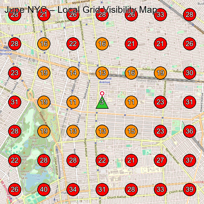 Jupe NYC GeoGrid visibility map for Women'S Clothing Store in Brooklyn