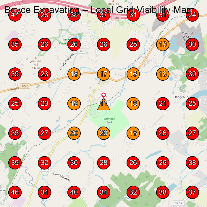 Boyce Excavating GeoGrid visibility map for Pet Groomer in Slate Hill