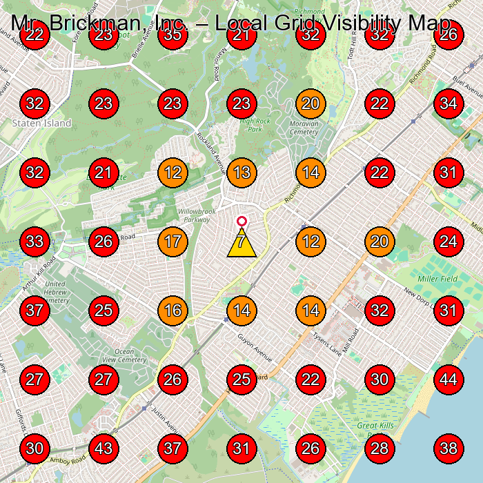 Mr. Brickman, Inc. GeoGrid visibility map for Masonry Contractor in Staten Island