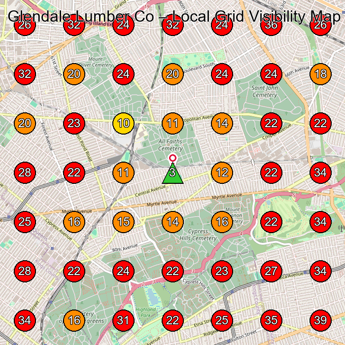 Glendale Lumber Co GeoGrid visibility map for Hardware Store in New York