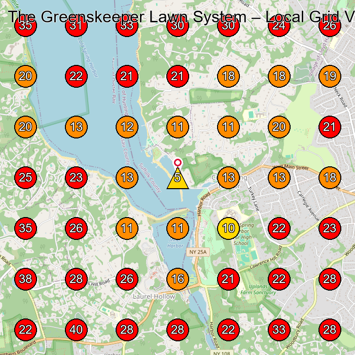 The Greenskeeper Lawn System GeoGrid visibility map for Tree Service in Huntington Station