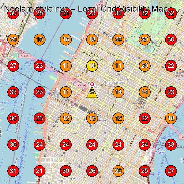 Neelam style nyc GeoGrid visibility map for Beauty Salon in New York