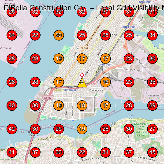 DiBella Construction Co., GeoGrid visibility map for General Contractor in Bayonne