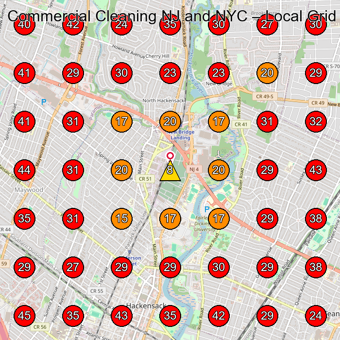 Commercial Cleaning NJ and NYC GeoGrid visibility map for Cleaning Service in Teaneck