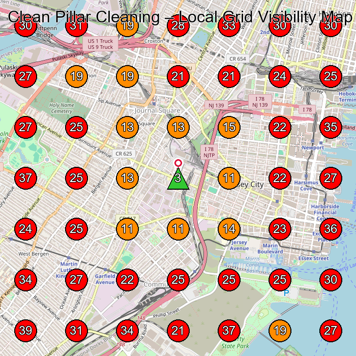 Clean Pillar Cleaning GeoGrid visibility map for House Cleaning Service in Jersey City