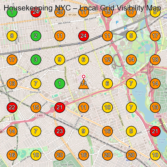 Housekeeping NYC House Cleaning Service GeoGrid ranking map for Forest Hills NY
