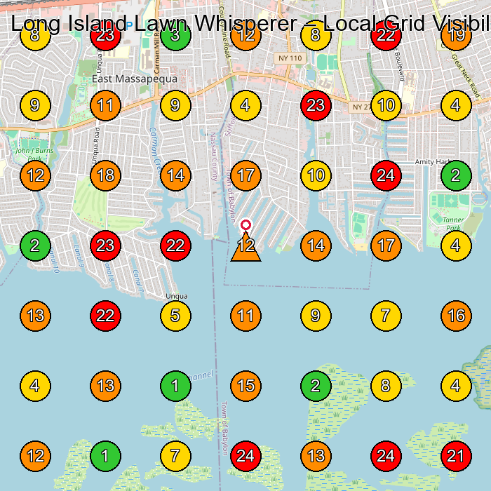Long Island Lawn Whisperer Lawn Care Service GeoGrid ranking map for Amityville NY