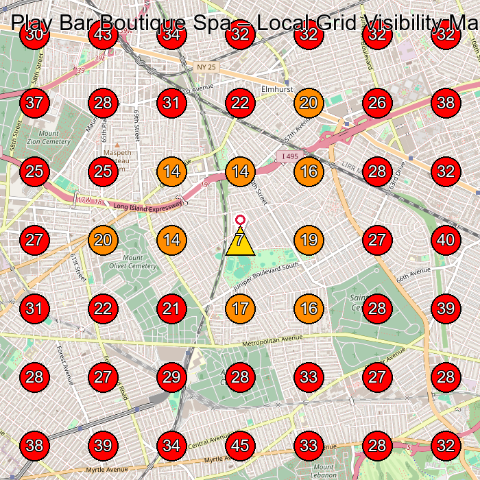 Play Bar Boutique Spa GeoGrid visibility map for Spa in Forest Hills