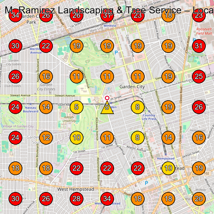 M. Ramirez Landscaping & Tree Service GeoGrid visibility map for Landscaper in New Hyde Park