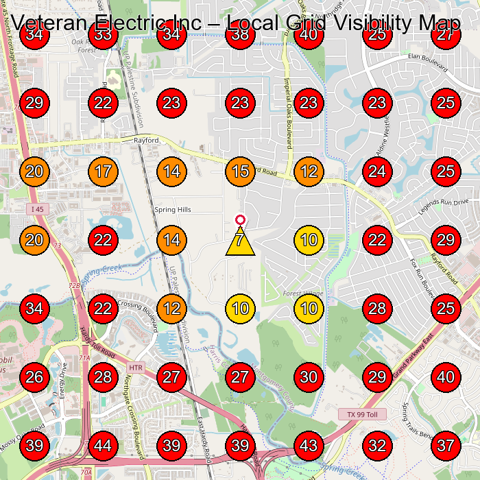 Veteran Electric Inc GeoGrid visibility map for Electrician in Tyler